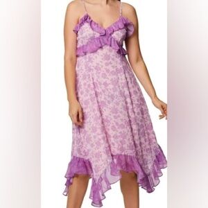 BCBG Women’s Purple Dressy Ruffles High Low Floral Sleeveless Dress New smal
